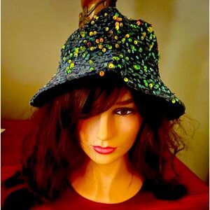 Gemma Sequined Bucket Hat in Purple